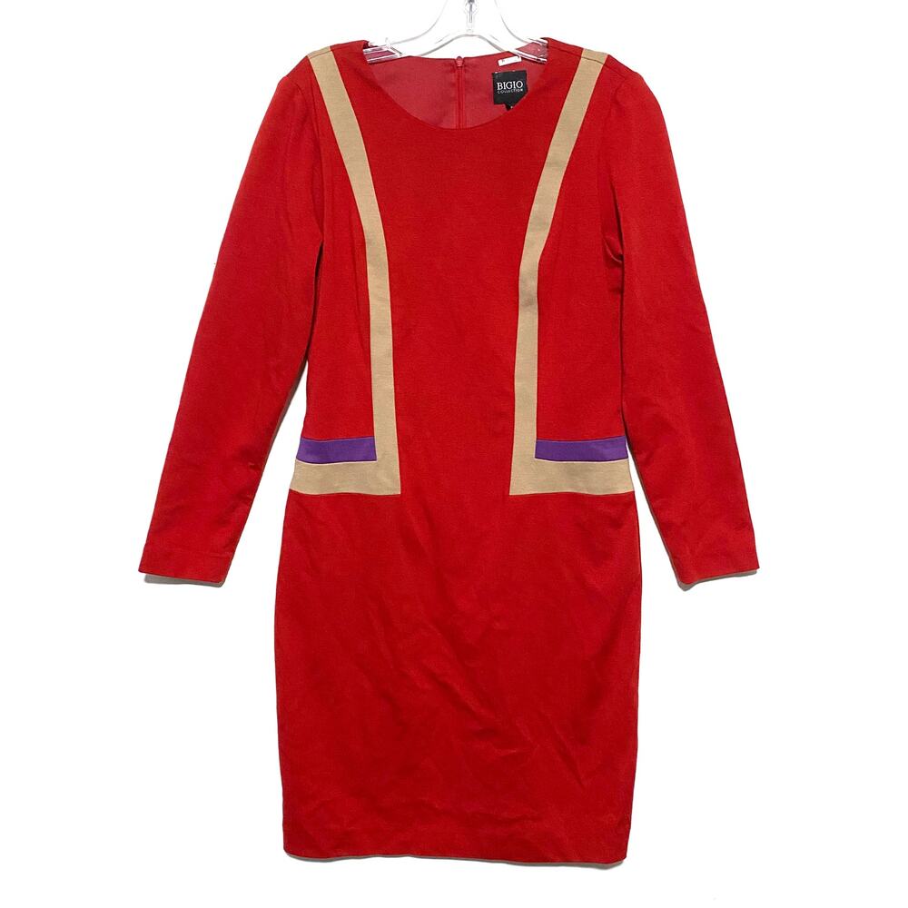 Bigio Collection Red Dress 6 Colorblock Secretary Elegant Event Party Retro USA